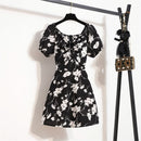 Women Mini Dresses Summer Fashion Female Vestidos Print Floral Chiffon Dresses Shirring Pleated Short Puffy Sleeve Casual Dress - M & M Global