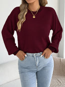Autumn Winter Causal Round Neck Striped Sweaters Woman 2025 Lantern Long Sleeve Knitted Pullover White Red Khaki Women Clothes
