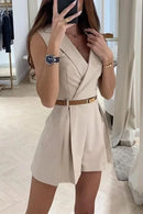 Summer Fashion New Women's Lapel Suit Jumpsuit OL Professional Commuting Women's Office Style Shorts Formal Jumpsuit - M & M Global