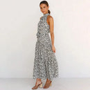 Summer Floral Print Halter Neck Dresses For Women Sleeveless Leace-up Long Dress Casual Beach Holiday Vestidos Female Clothing - M & M Global
