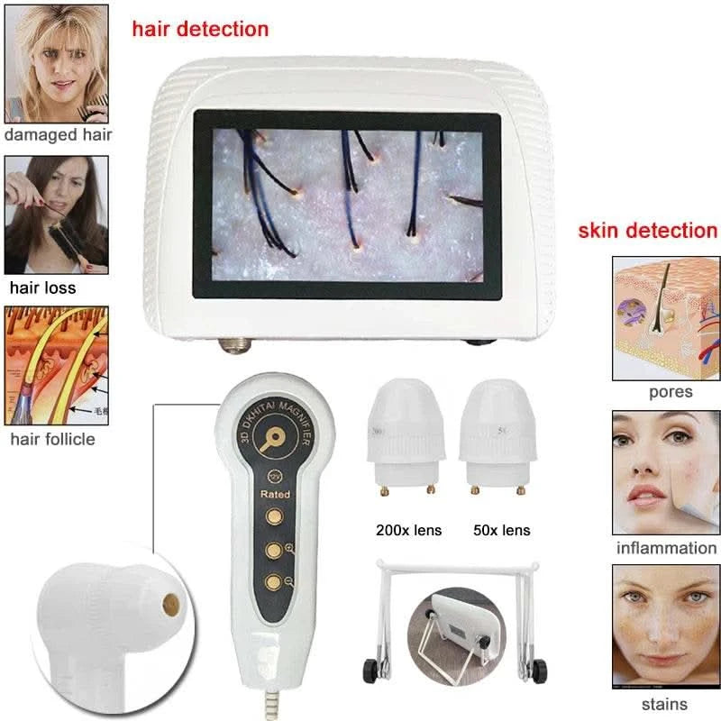 5 Inch Skin Analyzer Machine Professional Facial Scalp Hair Follicle Oil Moisture Care Detector Analyzer Tester Rechargeable - M & M Global