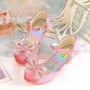 Summer Girls Sandals With Heel Fashion Rhinestone Shiny Glitter Shoes Children Princess Bowtie Pearl Dancing Shoes H876 - M & M Global