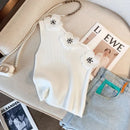 Solid Stereo Flower Asymmetric Neckline Knitted Top, Elegant Sleeveless Top For Summer & Spring, Women's Clothing - M & M Global