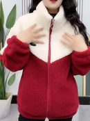 Korean Style Loose Thickened Patchwork Cotton Jacket Autumn Winter Women's Fashion Student Lamb Velvet Coat Casual Outerwear