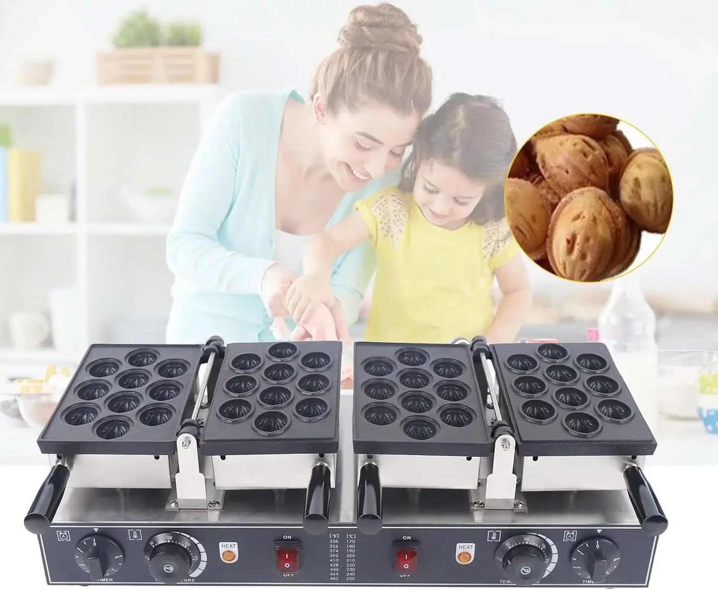 Walnut Waffle Maker Machine 1500W 20PCS Walnut Crisp Maker Electric Walnut Sweet Cake Machine Stainless Steel Pancake Snack Make - M & M Global