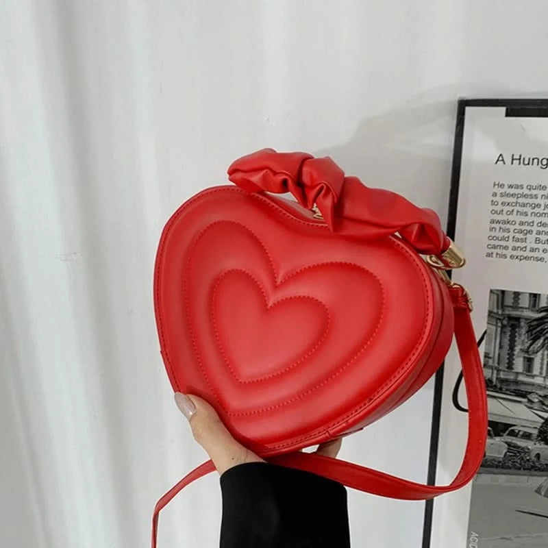 Luxury Quilted Handle Women PU Leather Shoulder Bag Fashion Heart Solid Color Crossbody Bag - M & M Global