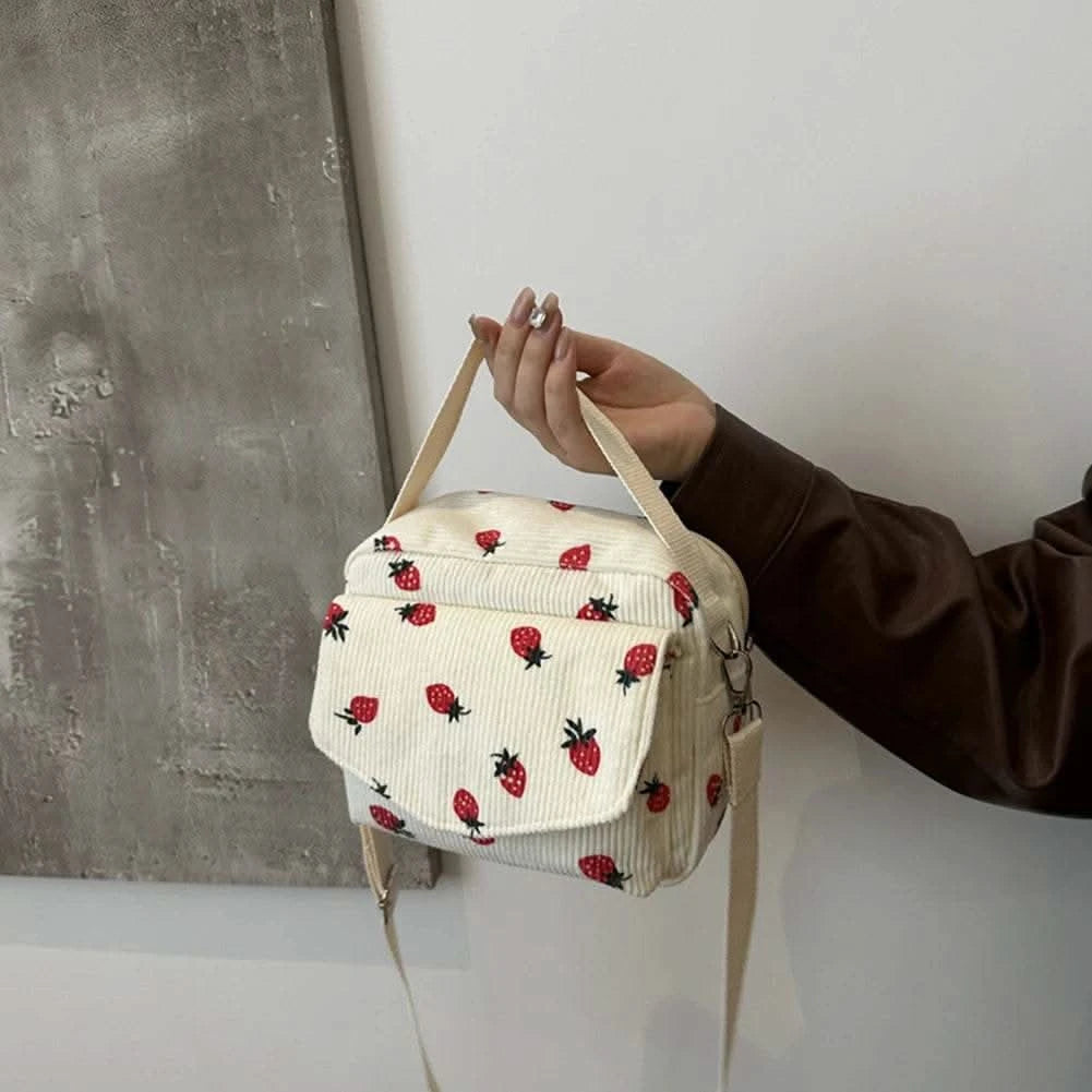Corduroy Cartoon Shoulder Bag with Adjustable Strap Trendy Crossbody Bag Adorable Shoulder Bag Women Commute Bag - M & M Global
