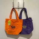 Trader Joe's 2-Pack Reusable Tote Bags - Orange & Purple Canvas Shopping Bags, Durable Grocery Tote for Farmers Market
