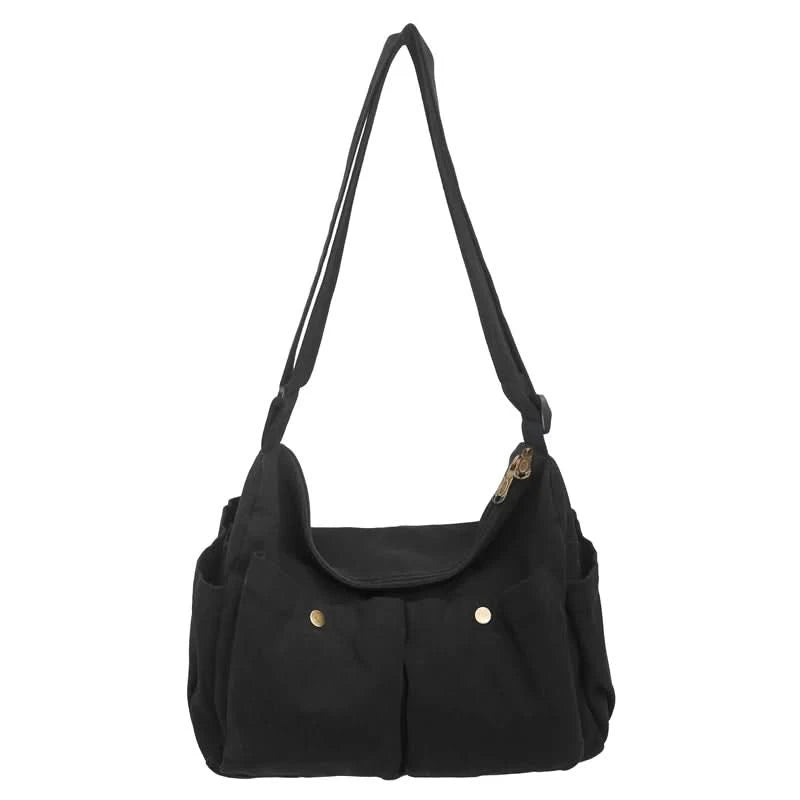 Vintage Style Canvas Messenger Bag Casual Travel Crossbody Bag Retro Large Capacity Shoulder Bag Multi Pocket Shoulder Bag - M & M Global