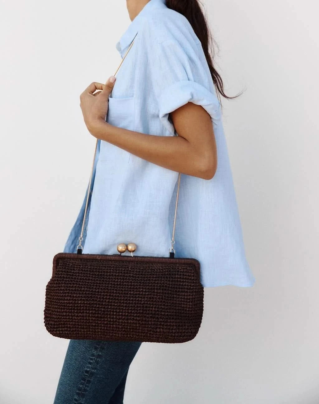 New Handwoven Raffia Shoulder Bag, Women's Staw Crossbody Bag Vacation Clip Bag Clutchs, Summer Luxury Design Baguette Bag - M & M Global