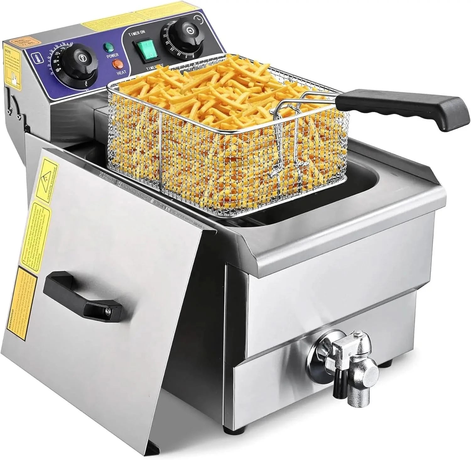 Commercial Electric Deep Fryer 11.7L 1500W Fryer w/Time Control and Oil Filtration Single Removable Basket Stainless Steel Count - M & M Global
