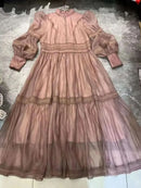 UCXQ Elegant Long Dress Fairy Style Stand Up Collar Lantern Sleeves Splicing Waist Fashion Dresses Women 2025 Spring Autumn 1351 - M & M Global