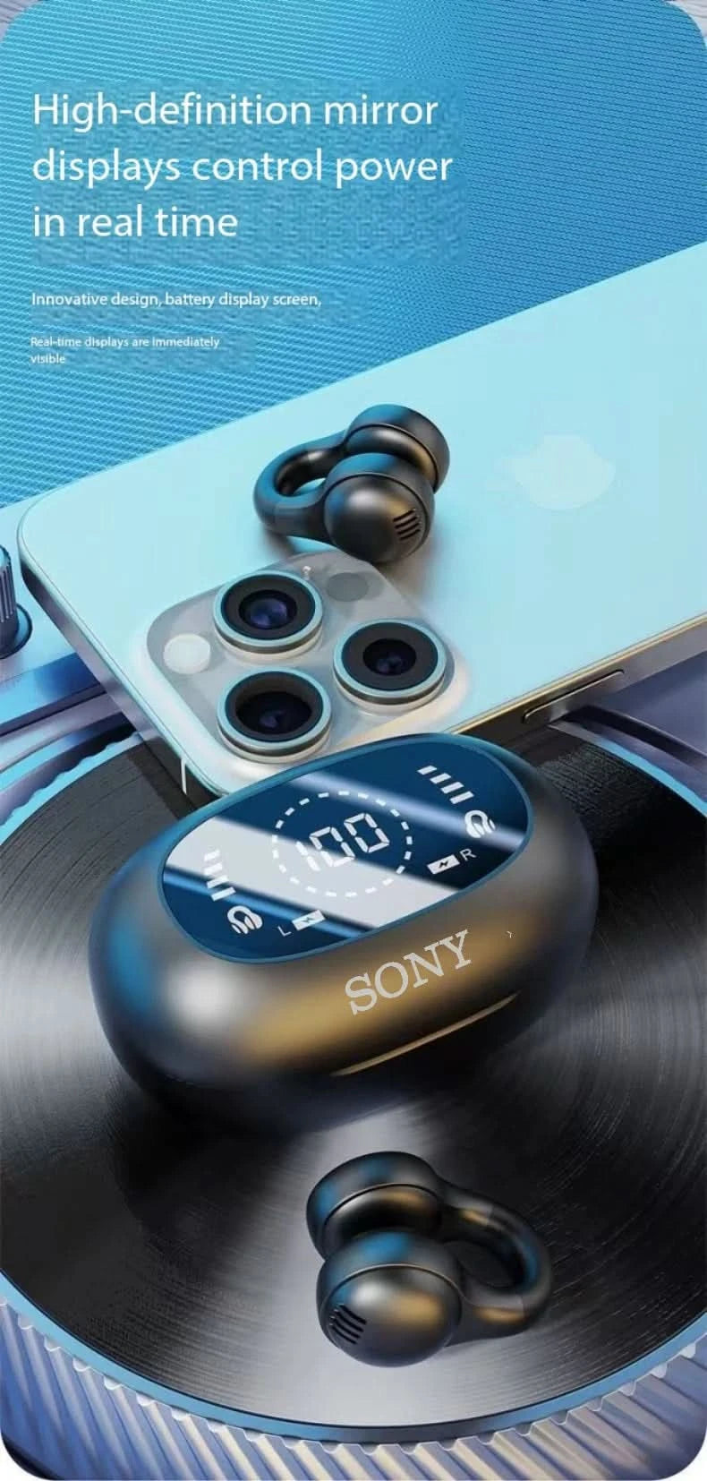 Original Sony Wireless Earbuds Clip Ear Bluetooth Headset Charging Earphones Power Display Headphones for IPhone Sport With Mic