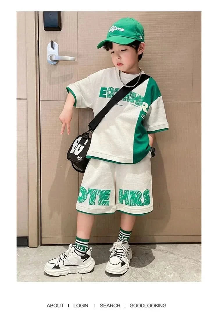 New Summer Teenagers Boys Clothing Sets Child Fashion Letter Top And Shorts 2Pcs Kids Tracksuit 4 5 6 7 8 9 10 11 12 13 14 Years - M & M Global