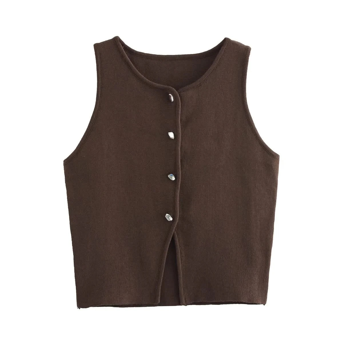 TRAF Pink Knit Sleeveless Vest Women Cropped Sweater Vest Top Women Yellow Button Vests for Women Streetwear Waistcoat Knitwears - M & M Global