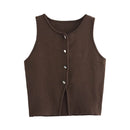 TRAF Pink Knit Sleeveless Vest Women Cropped Sweater Vest Top Women Yellow Button Vests for Women Streetwear Waistcoat Knitwears - M & M Global