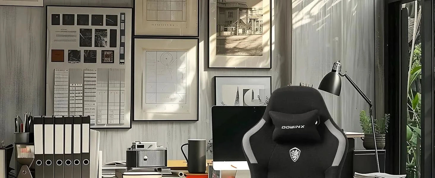 Dowinx Fabric Gaming Chair with Pocket Spring Cushion,Breathable Computer Chair with Massage Lumbar Support and Footrest