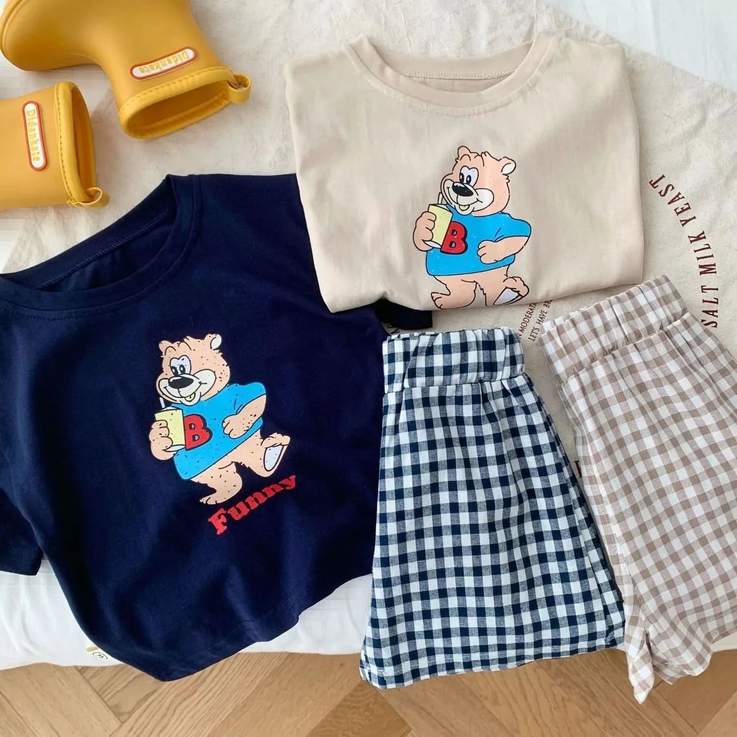 Popular Design Baby Boys T-shirt Suit Summer Clothes Cartoon Fashion Toddler Plaid Shorts Short Sleeve Set Children's Wear 6m-6y - M & M Global