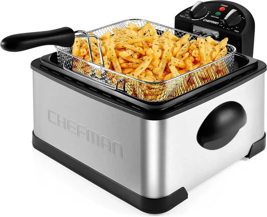 4.5 Liter Deep Fryer w/Basket Strainer, XL Jumbo Size, Adjustable Temperature & Timer, Perfect for Fried Chicken, Shrimp, French - M & M Global