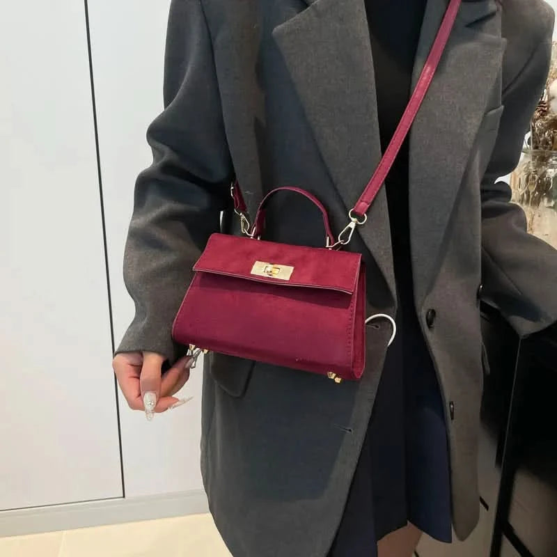 Trendy Suede Shoulder Bag Square Clutch Handbag with Adjustable Strap Satchel Purse Tote Bag for Women Work Shopping Travel - M & M Global