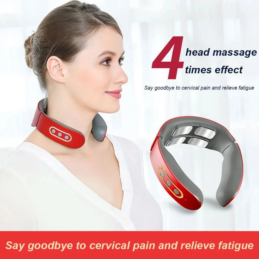Electric Neck Shoulder Pulse Massager Kneading 4 Head TENS Magnetic Pulse Heating Cervical Vertebra Relax Pain Relief Massage - M & M Global