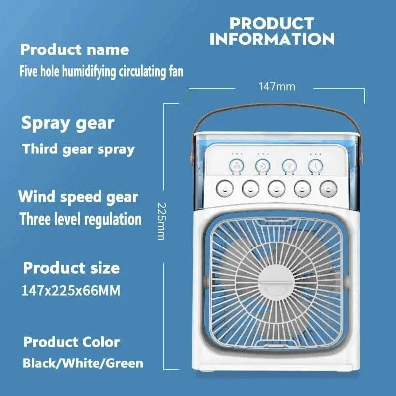 2025 New Three In One Household Air Conditioner Small Air Cooler Portable Smallfan Household Night Humidifier LED Nightlight Fan - M & M Global