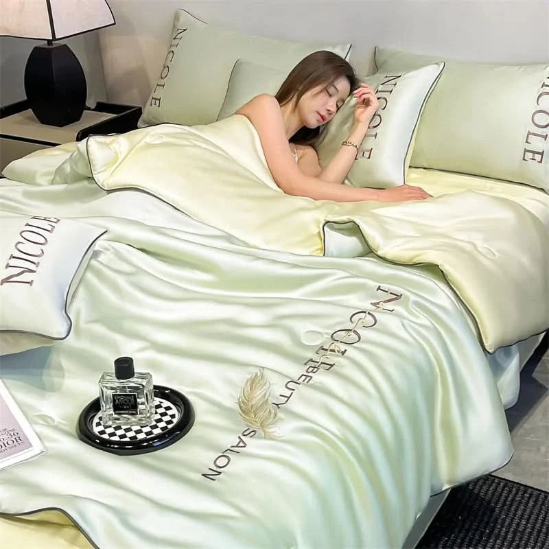Simple Solid Color Embroidery Washed Ice Silk Single Summer Quilt - M & M Global
