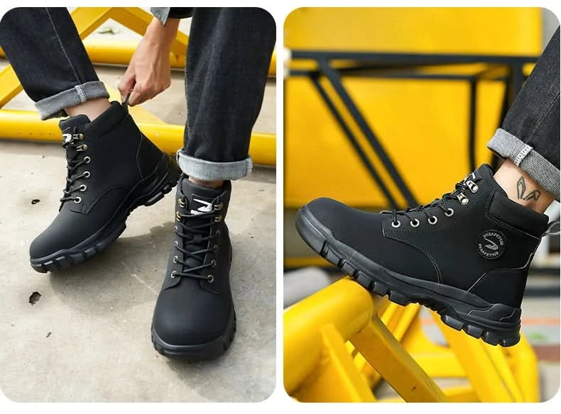 Mens Puncture-Proof Steel Toe Safety Boots Oil & Slip-Resistant Industrial Shoe Outdoor Work Shoes for Mechanics & Construction