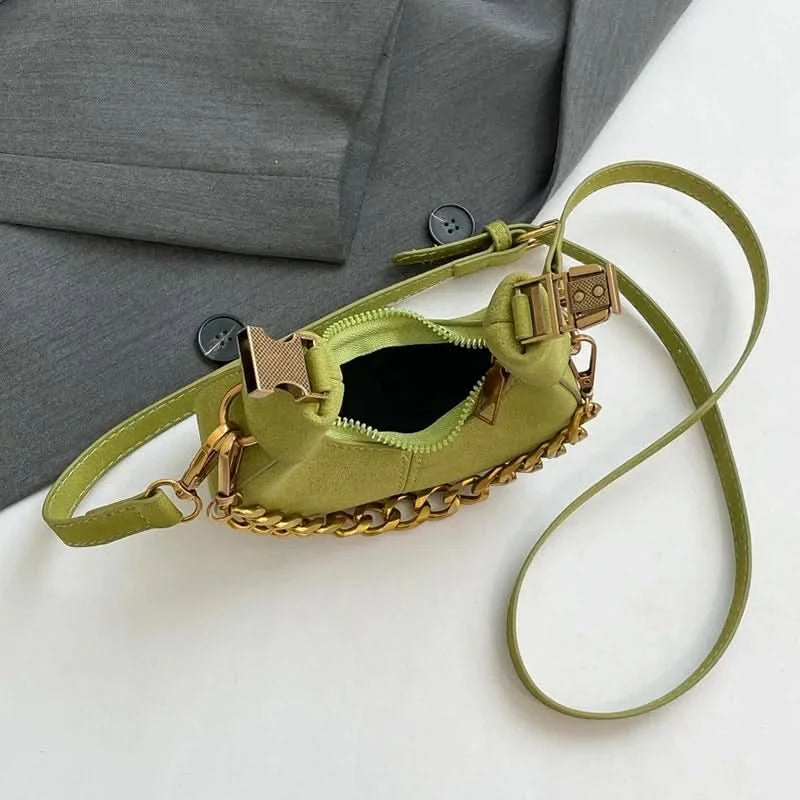 Mini Semicircle Saddle Crossbody Bag For Women Luxury Lemon Color Handbag Half Moon Bag Fashion Chain Lady Cross Body Bag - M & M Global