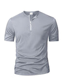 Summer Men's Short Sleeve Solid Color Zipper Collar Shirt Casual Sports T-Shirt Streetwear Daily Outdoor Activities Men's Top - M & M Global
