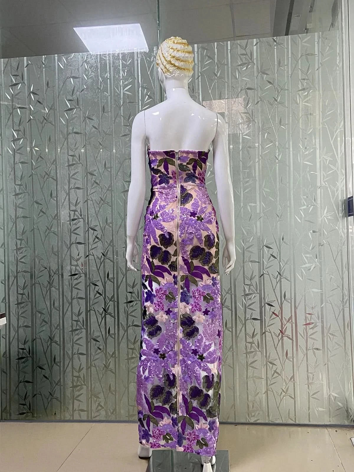 GPBD 2025 Summer New Bra Heavy Industry Sequins Split Long Dress Women's Elegant Celebrity Club Party Evening Dress Wholesa - M & M Global