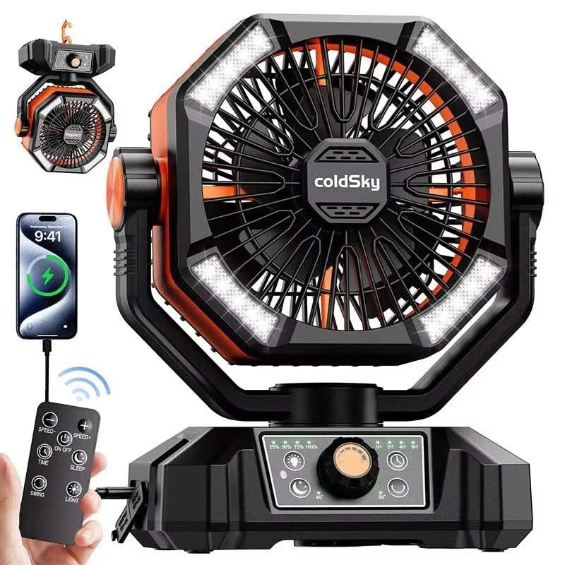 coldSky Camping Fan with 4 LED Lantern 8 Speeds Desk Fan 20000mAh Battery Portable Outdoor Fan for Outdoor Camping and Fishing - M & M Global