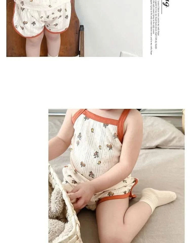 Baby Clothes Sets Summer Toddler Girl Strap Suits Cotton Printing Baby Boy Tops Tee and Shorts Infant Tracksuit Newborn Sets - M & M Global