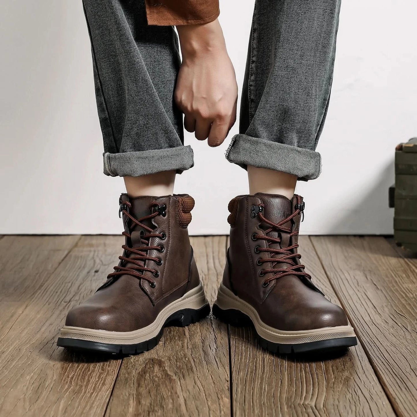Waterproof Safety Boots Men Indestructible Steel Toe Work Boots Anti-smash Stab-resistant Safety Shoes Biker Botas Para Hombre