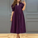 ZANZEA Fashion V-neck Pleated Dresses Women Solid Puff Short Sleeve Midi Dress 2024 Summer Elegant Street Loose Dress Oversized