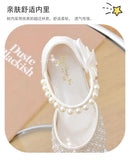 Rhinestones Princess Party Shoes Shiny Crystal Bow White Children High Heels Girls Sandals Summer Kids Student Performance Shoes - M & M Global