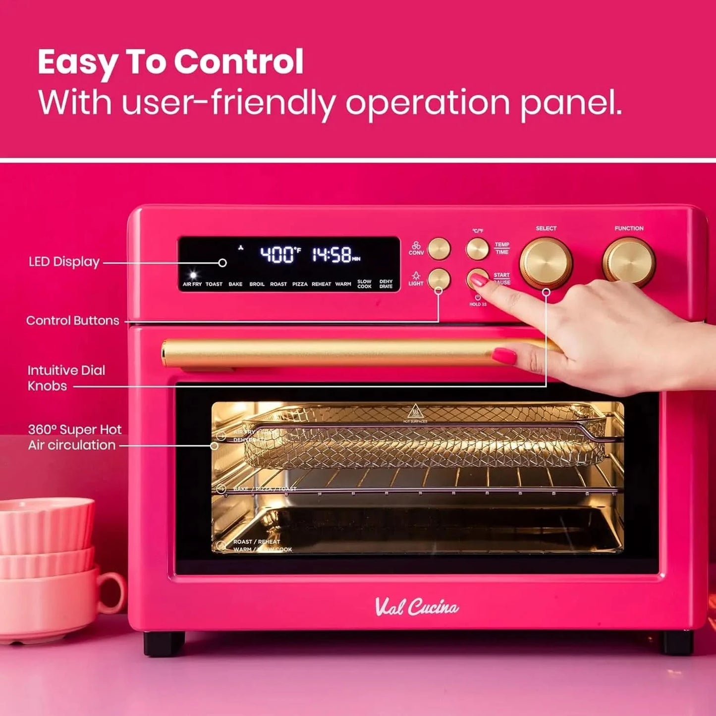 Limited Edition Happy Pink Infrared Heating Air Fryer Toaster Oven, Extra Large Countertop Convection Oven 10-in-1 Combo, 6-Slic - M & M Global