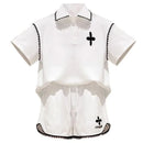 Girls Summer Polo Shirt Set Ruffle Collar T-Shirt Shorts Two-Piece Korean Style Mid-Big Children Fashionable Clothing - M & M Global