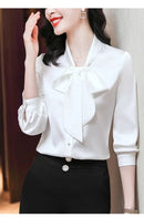 Elegant Pure Color Long Sleeve Women's Shirt with Bow Tie Single Button Open Cardigan Spring Autumn Fashionable Ageless
