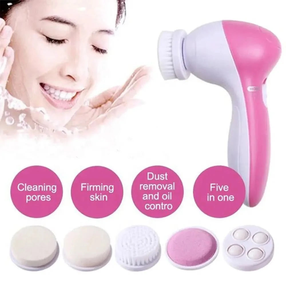 Electric Facial Cleaner 5 IN 1 Face Cleansing Brush Wash Machine Spa Skin Care Massager Blackhead Cleaning Facial Cleanser Tools - M & M Global