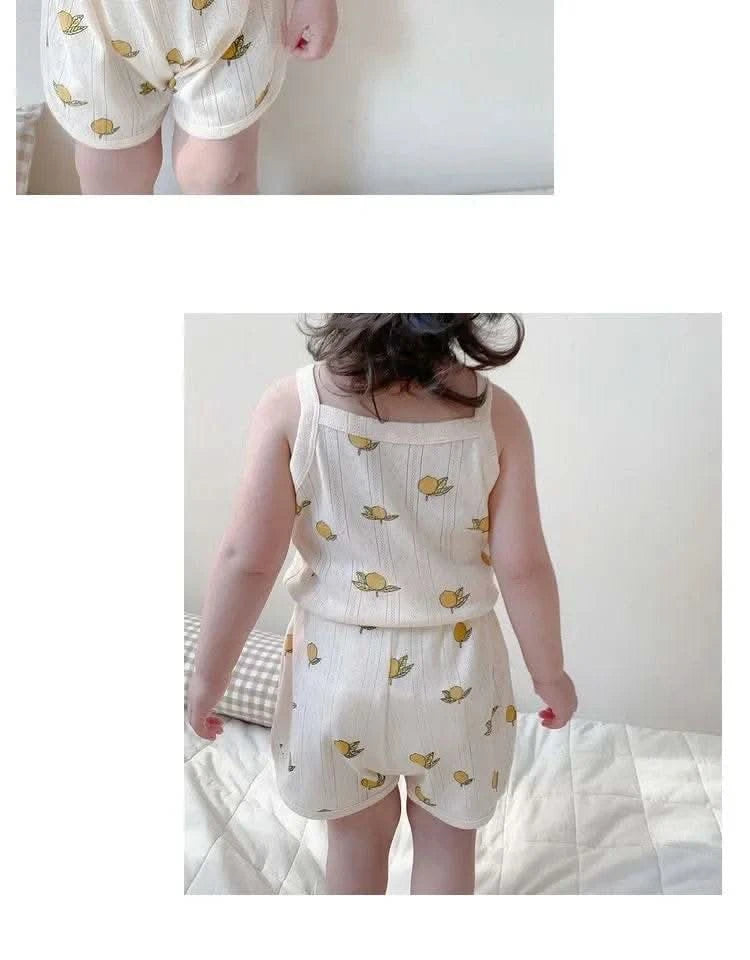 Baby Clothes Sets Summer Toddler Girl Strap Suits Cotton Printing Baby Boy Tops Tee and Shorts Infant Tracksuit Newborn Sets - M & M Global