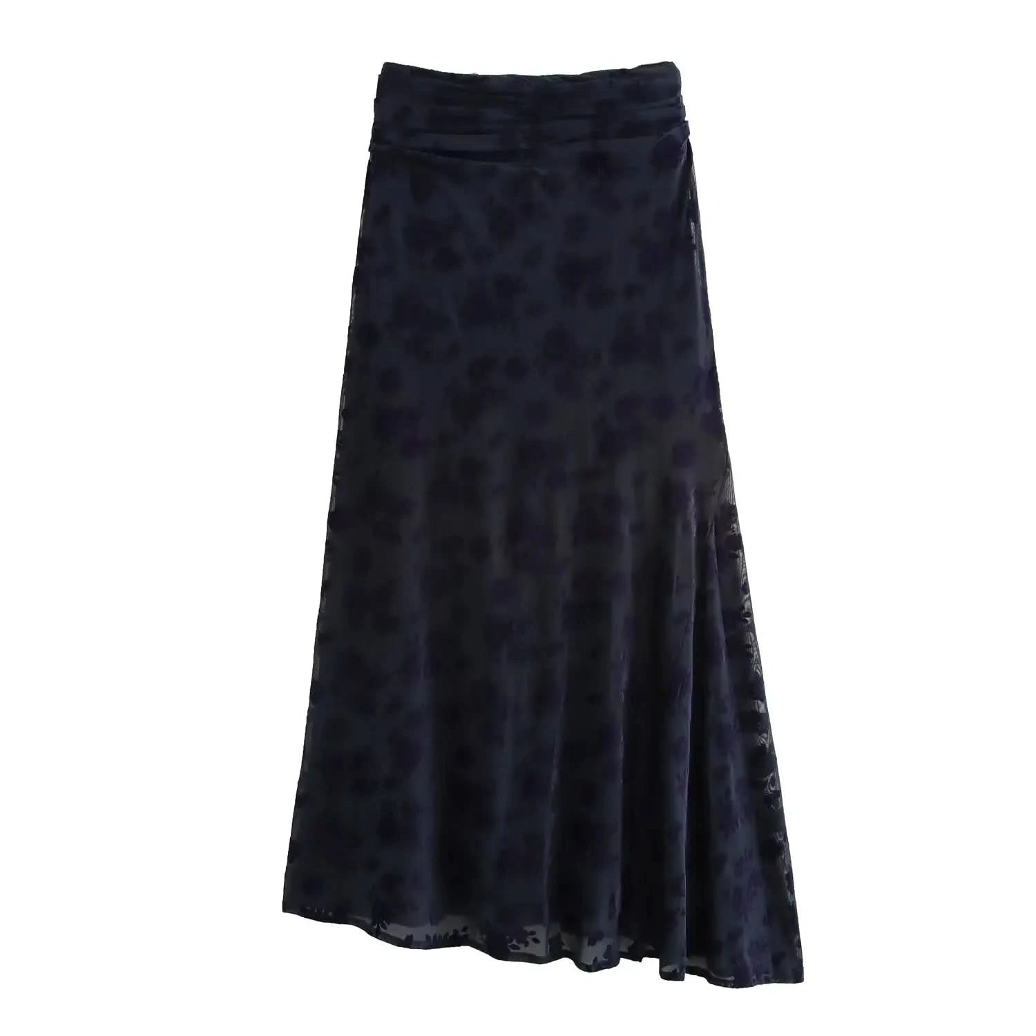 TRAFZA Vintage Casual Chic Women Flocking Suit O-Neck Backless Sleeveless Top Asymmetrical Long Skirt Fashion 2025 Spring Suit - M & M Global