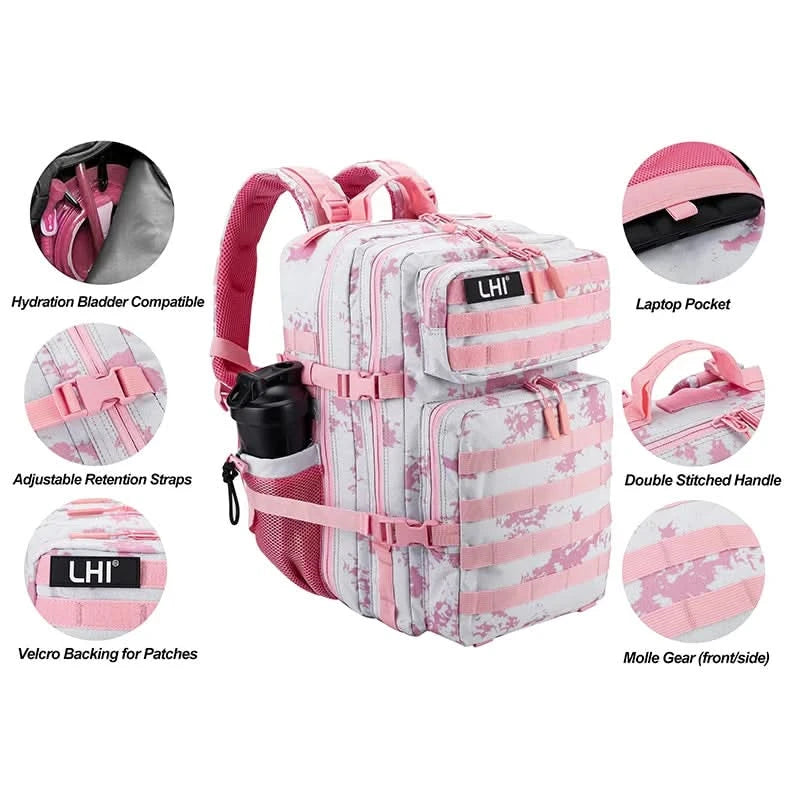 LHI 45L Tactical Backpack Waterproof Tie-Dye Sports Travel Daily Gym Rucksacks Weekend Overnight Daypack With Bottle holder - M & M Global