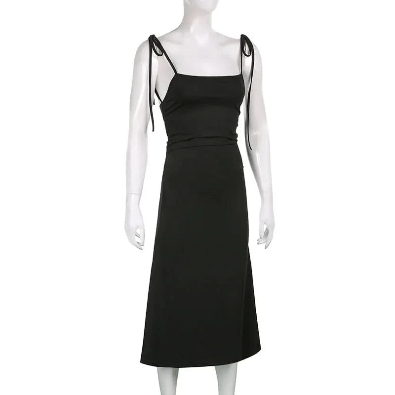 Fashion Strappy Ruched Sexy Black Dress Irregular Elegant Backless Long Dress Party Summer Dresses Women Clothes Vintage Dress - M & M Global