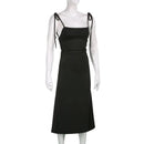 Fashion Strappy Ruched Sexy Black Dress Irregular Elegant Backless Long Dress Party Summer Dresses Women Clothes Vintage Dress - M & M Global