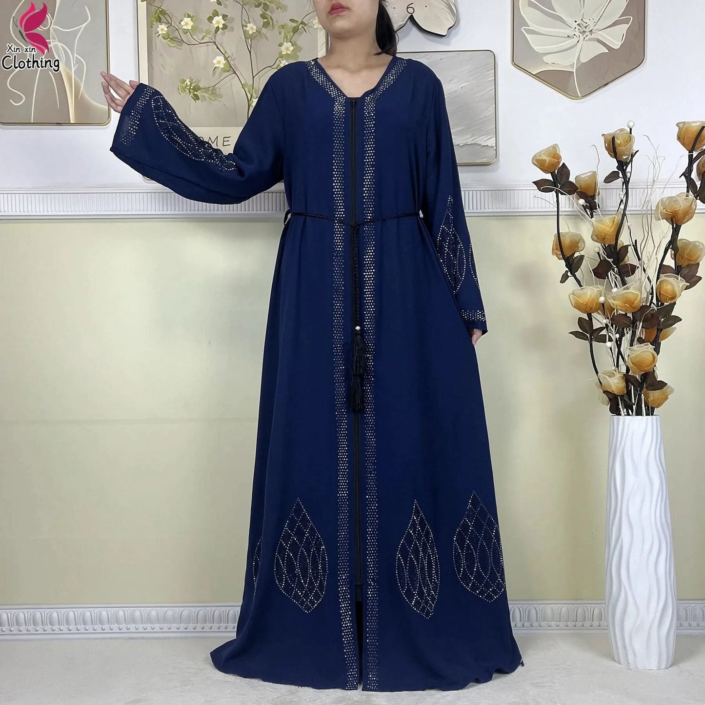 New Muslim Abayas For Women Long Sleeved Dress Dubai Lady Elegant Long Dress Islam Clothing African Abaya Loose Robe With Turban - M & M Global