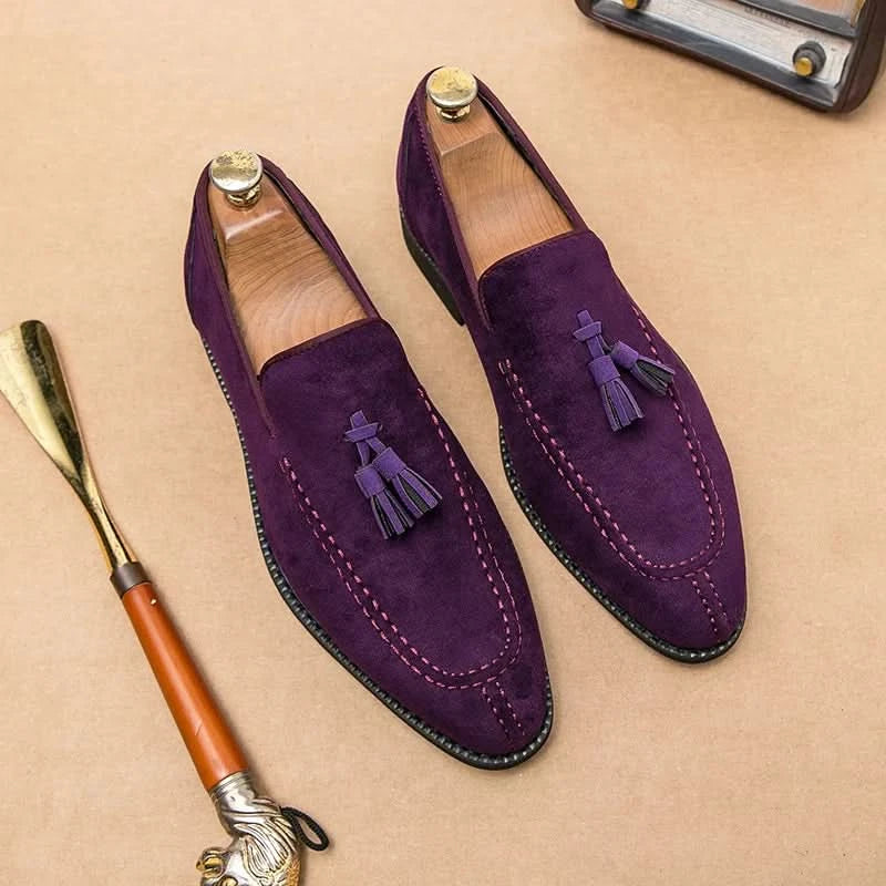 Men's Loafers Brand Suede Leather Shoes Vintage Slip-on Classic Casual Men Driving Shoes Wedding Male Dress Shoes Tassel pointed - M & M Global