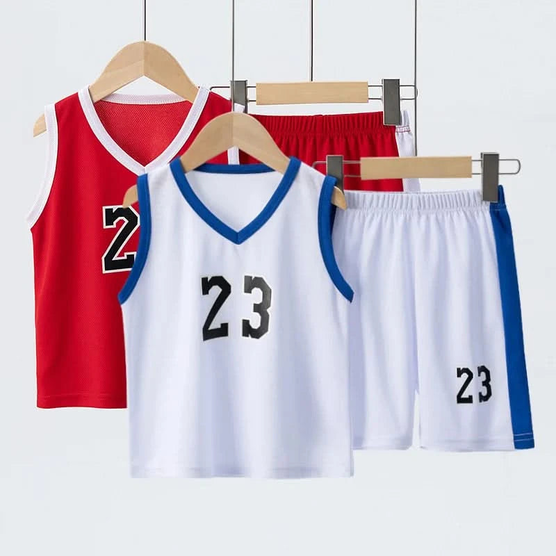 Summer CHILDREN'S Basketball Suit Boys and Girls Sports Vest Shorts Suit 23rd Handsome Boys and Students Vest Suit 2-piece. - M & M Global