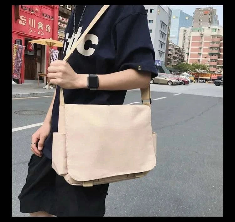 Collage Student School Bags Women&Men Unisex Crossbody Bags Multipockets Messenger Bag Simple Nylon Shoulder Bag - M & M Global