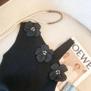Solid Stereo Flower Asymmetric Neckline Knitted Top, Elegant Sleeveless Top For Summer & Spring, Women's Clothing - M & M Global